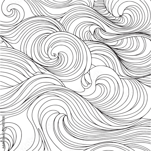 Vector art of abstract swirling lines pattern, black and white