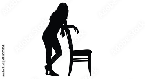Silhouette of a woman leaning on a chair with her legs crossed