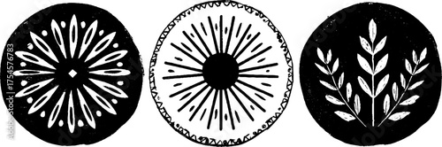 Tribal folk art blackwork abstract design set for print and decor