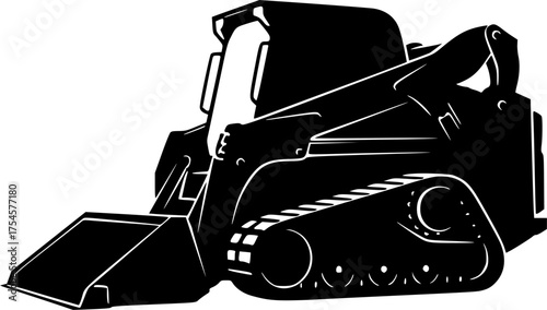 Skid steer silhouette. This image shows a design of a skid steer silhouette, also known as a skid loader or compact loader. Vector clipart illustration design.