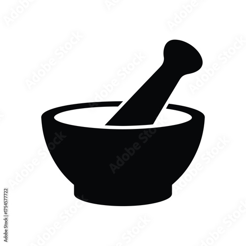 Black silhouette of a mortar and pestle for grinding herbs