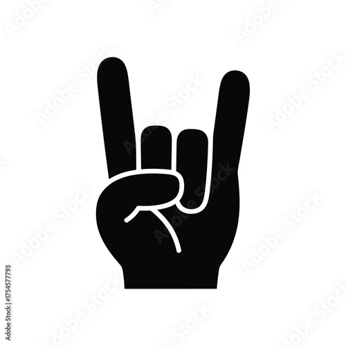 Black silhouette of a hand making the rock on gesture