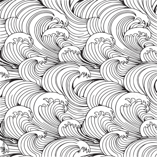 Vector art of stylized japanese wave pattern in monochrome