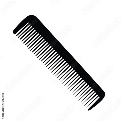 Black plastic comb with fine teeth on a white background