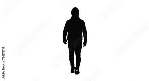 Silhouette of a Person Walking Forward Black Figure on a White Background