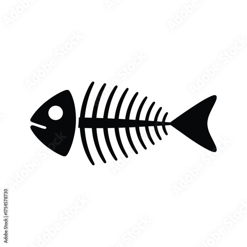 Black silhouette of a fish skeleton on a white background