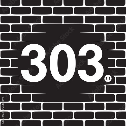 Vector art of number 303 on a black and white brick background