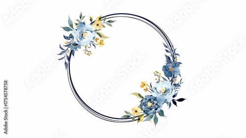 Floral frame featuring blue and yellow watercolor flowers in a vibrant wreath design suitable for springthemed designs and invitations.