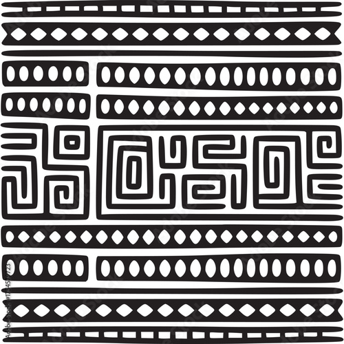 Vector art of black and white tribal pattern on beige background