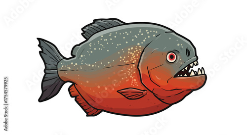 Cartoon Piranha with Sharp Teeth and Red Belly.