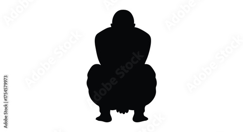 Silhouette of a person in a squatting position facing away from the viewer, illustrating a concept of contemplation or readiness