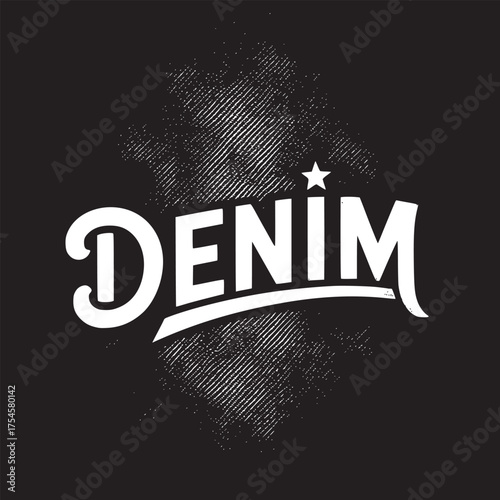 Vector art of denim logo with star on dark textured background