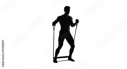 Silhouette of a person exercising with a resistance band on a white background