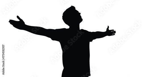 Silhouette of a Man Standing with Arms Open Wide Freedom and Joy Illustration