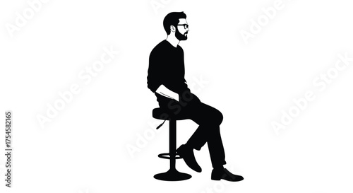 Silhouette of a Man with Beard Sitting on a Stool