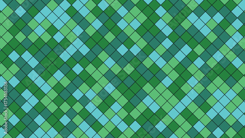 Geometric pattern of diamonds in green and blue color scheme background