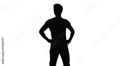 Silhouette of a Muscular Man with Hands on Hips Isolated on White Background
