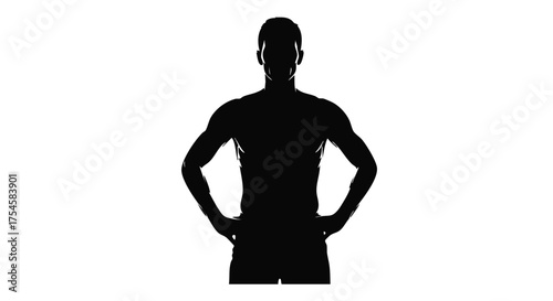 Silhouette of a muscular man with hands on hips, representing strength and confidence
