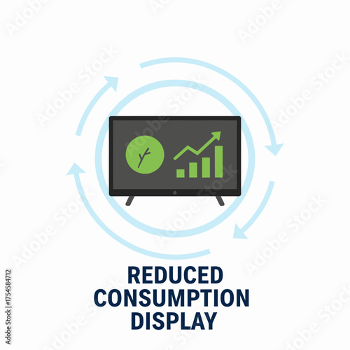 Vector 2D flat icon of energy-efficient television, reduced consumption display