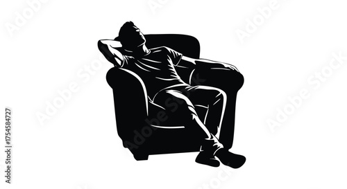 Man relaxing in an armchair, silhouette illustration for leisure and comfort design concepts