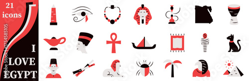 I Love Egypt icon set. Symbol of ancient and modern Egypt.