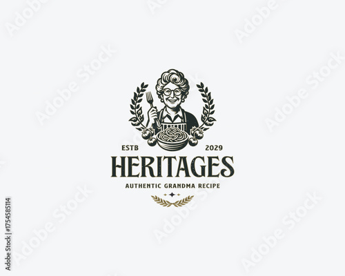 vintage grandma chef kitchen restaurant logo template