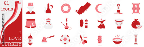 A set of icons dedicated to Turkey. A set of icons in national flags I love Turkey.