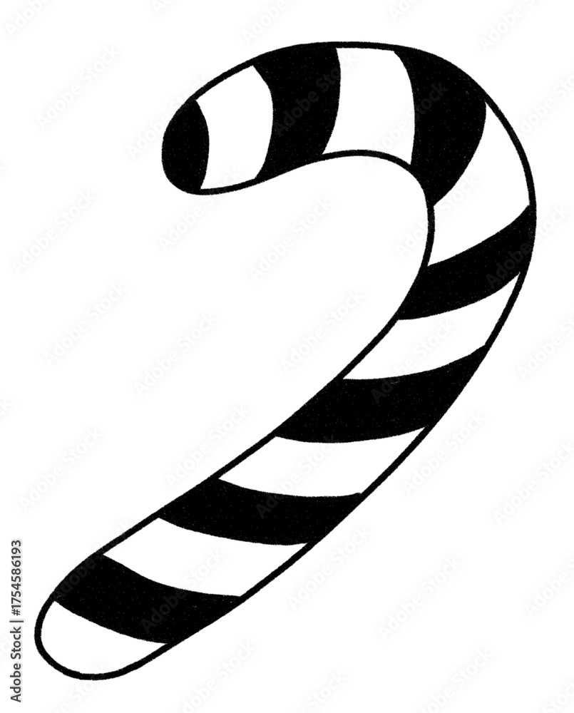 Naklejka premium Black and White Candy Cane | Cute Christmas Sweet Cartoon Illustration