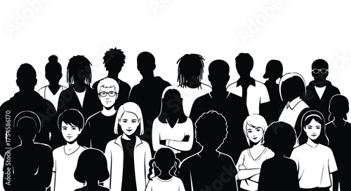 Diverse Crowd Illustration Silhouettes and Characters in a Group Gathering