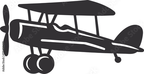 Biplane Flying Silhouette Vector Illustration