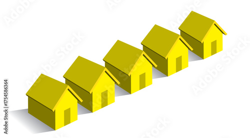 Row of isometric houses illustrating real estate property market