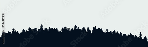 Panoramic black evergreen forest silhouette