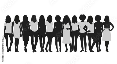 Silhouette Collection of Diverse Women in Modern Fashion and Style, Standing Together