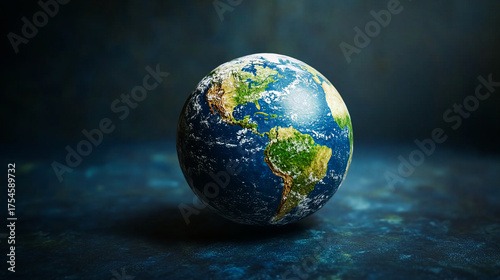 Digital World Globe with Connected Dots Representing Global Network and Communication — Planet Earth on Dark Background with Copy Space, Technology and Internet Concept