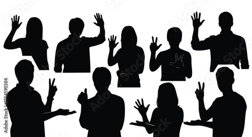 Silhouette of People Waving and Gesturing