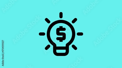 The black light bulb icon with a dollar sign center animation on Medium Cyan background.