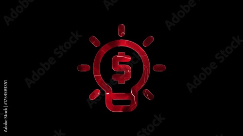 Neon light bulb with a dollar sign icon saber animated on black screen background.