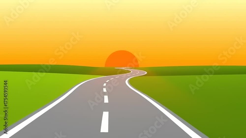 Animated Road Trip at Sunset: Seamless Loop for Travel and Adventure Videos