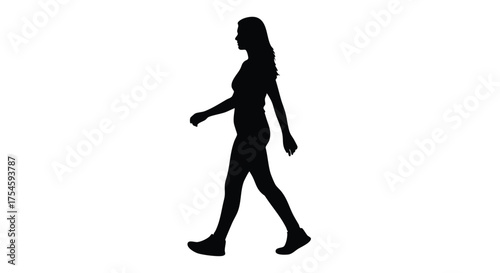 Stylized silhouette of a graceful young woman in motion, captured mid-stride, embodying elegance and active human movement on a clean background