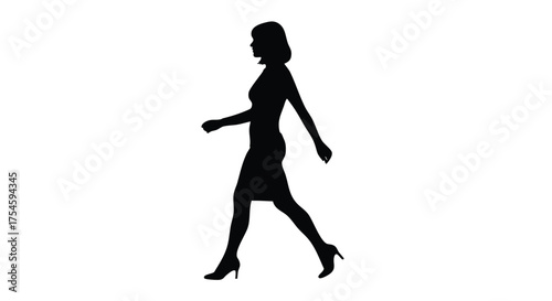 Elegant black silhouette of a professional woman walking with purpose and confidence, a powerful visual for corporate and lifestyle themes