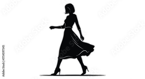 Elegant Woman Walking Silhouette in Black, Perfect for Fashion and Lifestyle Designs