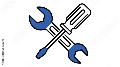 Wrench and screwdriver isolated on white background representing repair service, maintenance work, or construction tool in a crossed arrangement for technical assistance