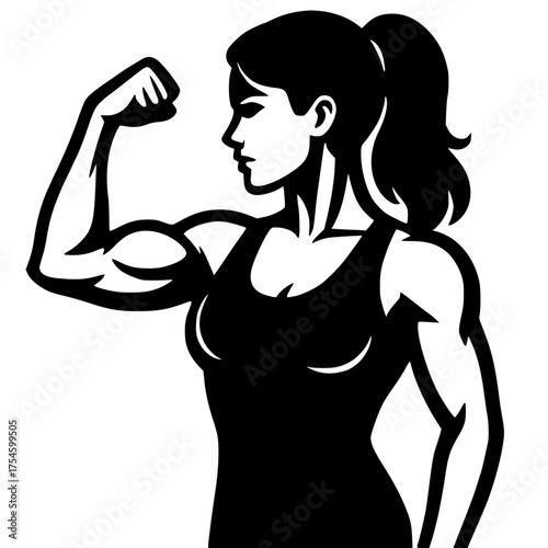 Black SVG design of strong athletic woman flexing arm