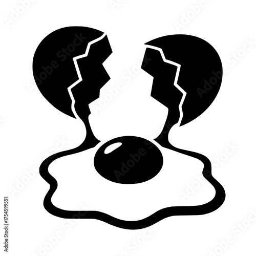 Monochrome black design of broken egg with yolk