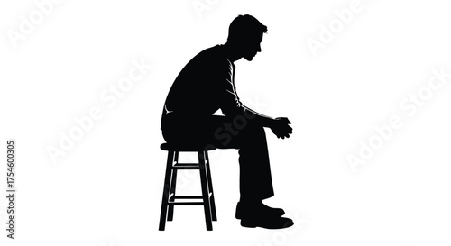 Silhouette of a man sitting on a stool, contemplating in isolation, with a sense of sadness and introspection