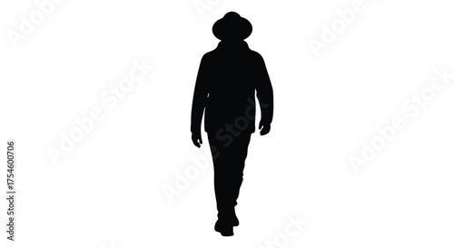 Silhouette of a Person with a Hat Walking Forward Ideal for Design and Visual Communication