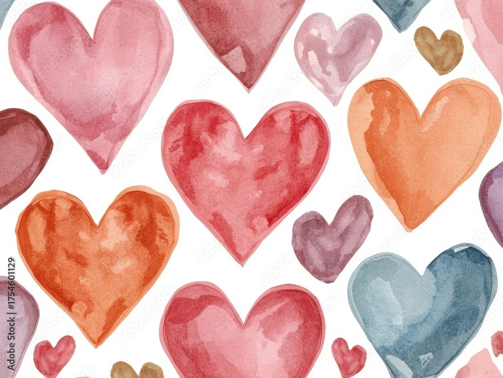 Fototapeta premium Beautiful Watercolor Heart Pattern Seamless Background for Romantic Designs and Celebrations