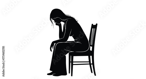 Silhouette of a person sitting on a chair, depicting sadness and contemplation in a minimalist style