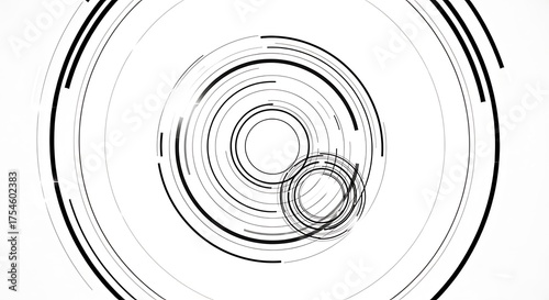 Abstract circular swirls and intersecting rings in black and white