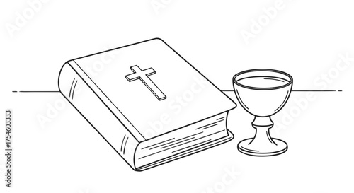Bible and holy water with cup ,  isolated on white  background 